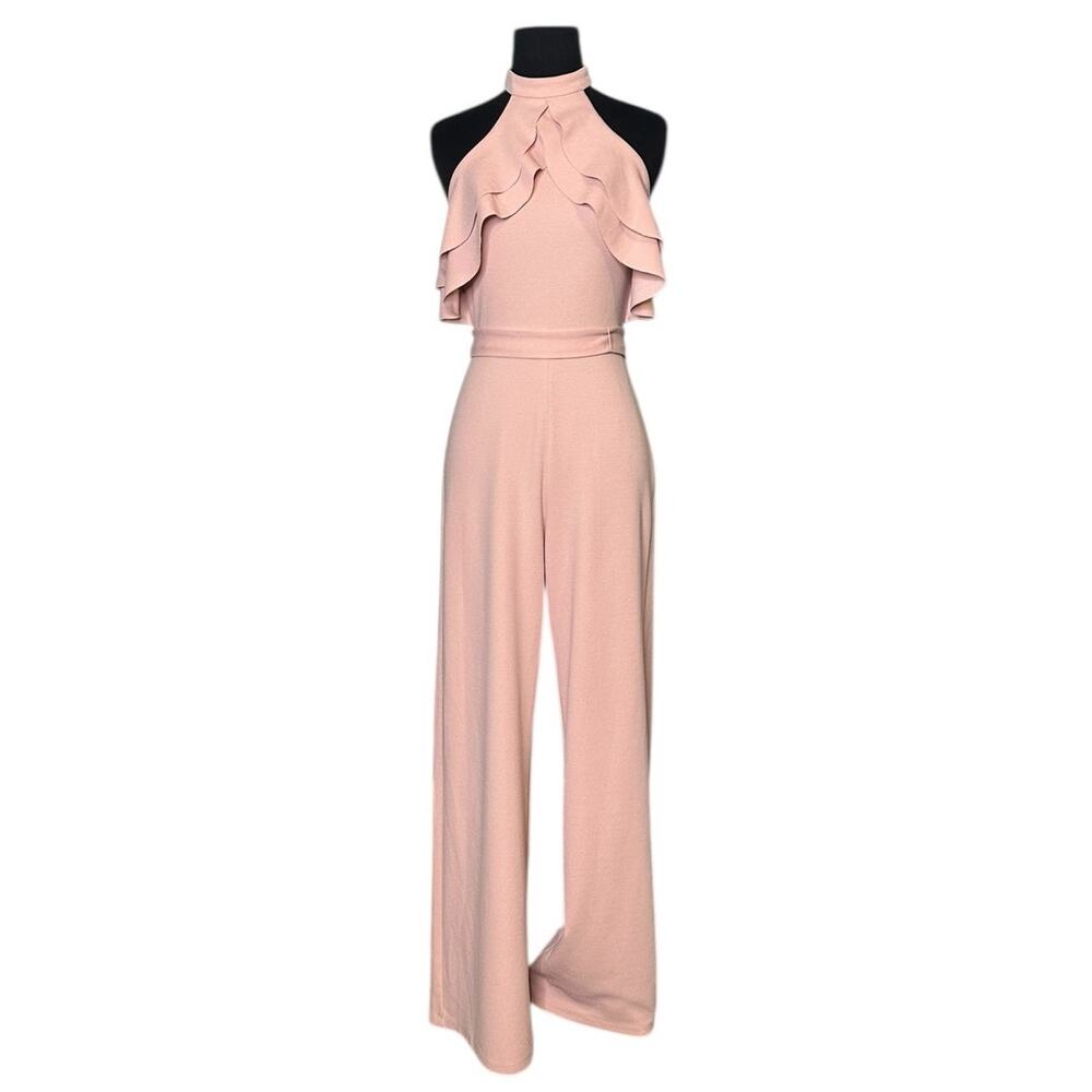 Avec les Filles dusty rose halter neck ruffled jumpsuit size 2